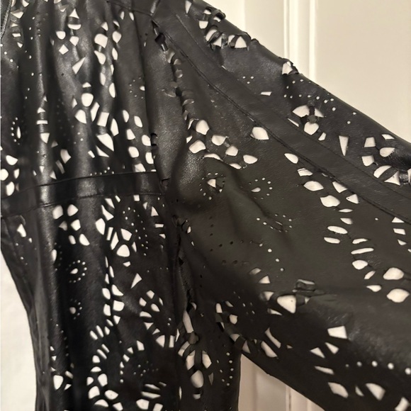 Chicos Perforated Faux Leather Jacket. Size 1 - Picture 4 of 9